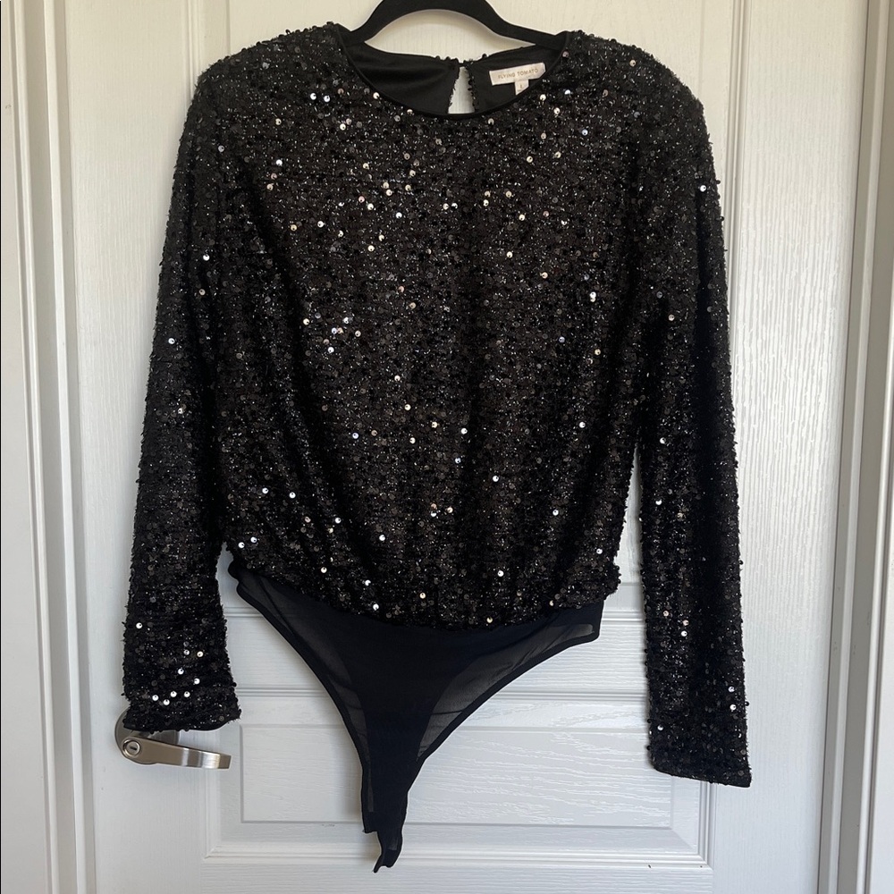 Flying Tomato Shimmering Black Sequin Bodysuit NWOT